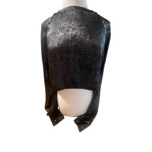 NONCHALANT LABEL Shimmery Cropped Raw Hem Top Long Sleeve Button Cuff Size Small